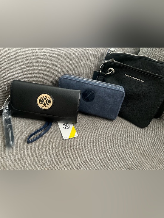 Christian Lacroix Handbags - Christian Lacroix Black & Navy Wallet Set with Gold Emblem 3 piece